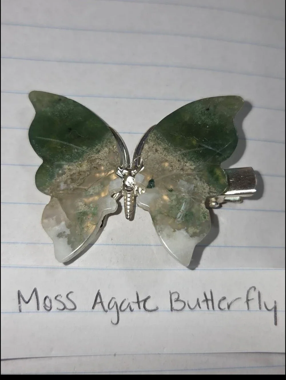 Moss Agate Butterfly Clip-Brooch-Hair Accessory-Decor-Carving
